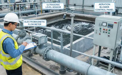 Water treatment flow meter and aeration control